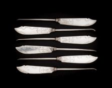 A set of six Victorian Scottish silver fish knives, maker Edwin Millidge, Edinburgh, 1863: crested,