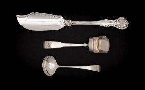 A Victorian silver butter knife, maker's mark worn, London , 1861: crested,
