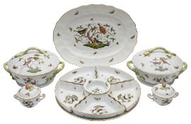 An extensive Herend porcelain part dinner service: decorated in the 'Rothschild Bird' pattern of