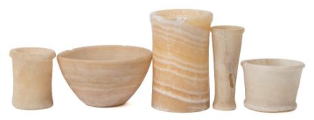 An Egyptian-style alabaster vase: together with a similar smaller example,