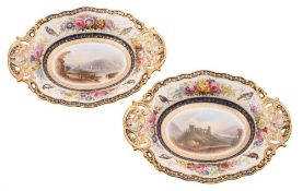 A fine pair of Copeland Spode porcelain comports painted by Harry Hammersley: of pierced oval form,