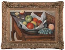 Robert Amrein [1896-1945]- Still life; fruit in a bowl and grapes on a table top,