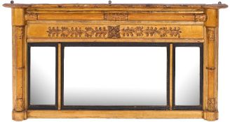 A Regency giltwood and gesso landscape overmantel mirror:,