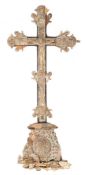 A 19th century Continental mother-of-pearl crucifix: carved in low relief ,