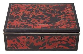 A 19th century scarlet tortoiseshell box: of rectangular outline,