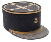 A French Naval kepi:, with gilt braid and foul anchor to body, black leather peak.