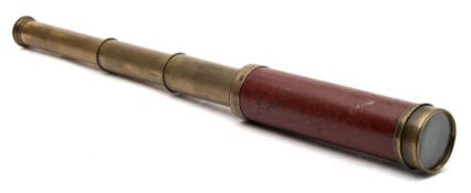 A mahogany and brass three draw telescope by Dollond, London:, signed as per title,