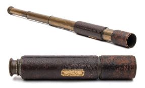 A black leather and brass 'The Lord Bury' three draw telescope by J H Steward, London:, no.