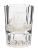 An early 19th century gambling glass engraved 'Success to The Renown' to one side:,