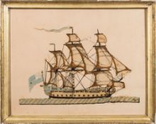 A silkwork picture of a late 18th century period ship of the line:,