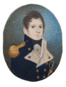 English School Circa 1800- A miniature portrait of a young officer,:- bust-length,