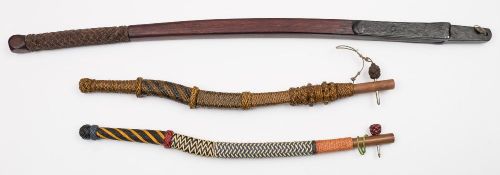 Ray Tucknott, a group of three ropework decorated tillers:.