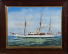 British School 19/20th Century- Three masted cruiser,:- watercolour and bodycolour 33 x 44cm.