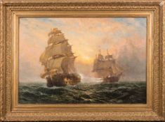 Claude T Stanfield Moore [1853-1901]- A naval engagement,:- three-masted galleon attacking,