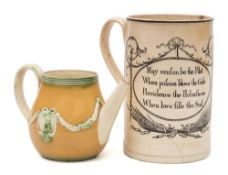 A late 18th century English creamware baluster teapot with portrait decoration of Admiral Rodney:,