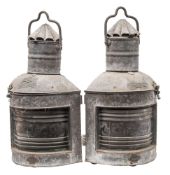 A pair of Seagull galvanised ship's lamps:, Port No 1839 and Starboard No 2008,