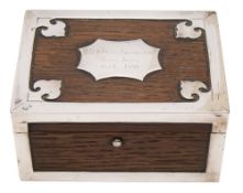 A silver plate mounted oak jewellery box from the ship's timbers of the Agamemnon-class 91-gun