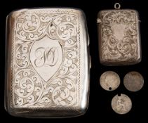 An Edwardian silver vesta case, Birmingham 1900 (0.6oz) and a George V silver cigarette case (1.