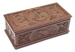 Canadian Pacific Line, a carved wood presentation box:, the top with foul anchor flanked by whales,