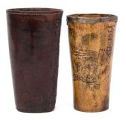 An early 19th century scrimshaw decorated horn cup:,