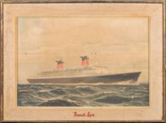 A 20th century French Line advertising print of the SS France, after Marin-Marie:,