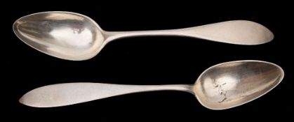 Two 19th century silver Dutch Captain's spoons:, both undecorated, 3.