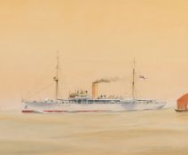* Eric Tufnell [1888-1978]- H.M.I.S Cornwallis in foreign waters,:- watercolour, 36 x 43cm.