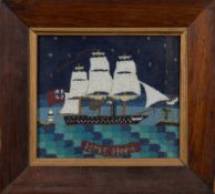 A 19th century sailor's beadwork of the 74 gun third-rate ship of the line HMS Hero:,