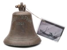 A bronze ship's bell for the Lowestoft Trawler 'Anglerfish, 1961':,