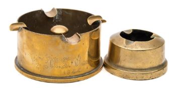 A WWII 4.5 gun shell case ashtray inscribed 'HMS Renown 1944': dated to base 1942, 16.