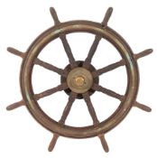 A teak and brass ship's wheel:,