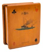 A WWI POW treen playing card box:,