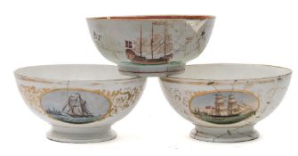 Two 19th century Elsinore bowls:, of traditional form and decoration, (both damaged),