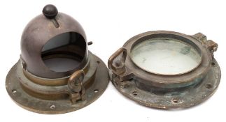 A copper and bronze domed ship's binnacle porthole cover:, unsigned,