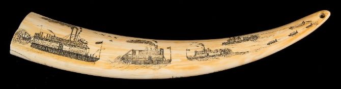 A late 19th/early 20th century Inuit carved walrus tusk:, unsigned,
