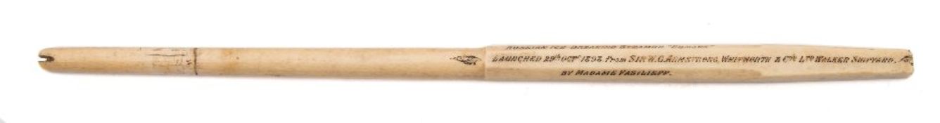 A Victorian ivory launch commemorative baton for the Imperial Russian Navy Icebreaker 'Ermak':,