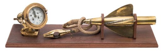 A Walker's 'Cherub' Mark III brass ship's log:, together with rotator mounted on a wooden plinth,