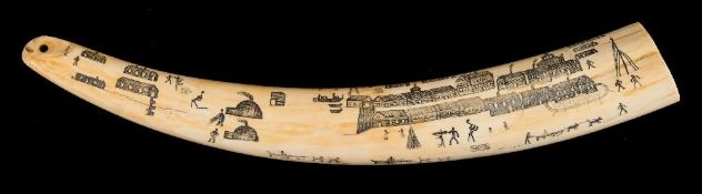 A late 19th/early 20th century Inuit carved walrus tusk:, unsigned,