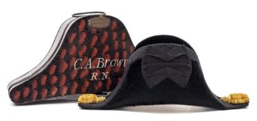 A regulation Royal Navy Officer's bicorn hat by J Baker & Co,