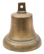 A George VI cast brass ship's bell:, with square section suspension,