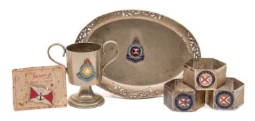 A silver plate and enamel two handed crested cup for the White Star liner RMS Homeric:, 8cm tall,