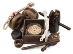 A late 19th century treen rope winder:, 21.