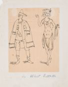 ROTHENSTEIN, Albert : small pen and ink sketch of a man and woman (possibly theatrical).