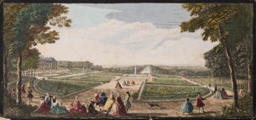 VUE DU OPTIQUE : ' View of the Palace of Fontainebleau,' - hand coloured copper engraving,