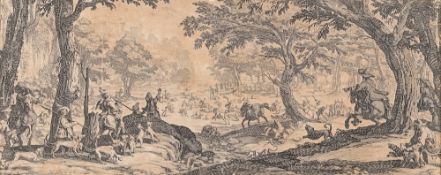 JACQUES CALLOT [1592-1635]- La Grande Chasse : etching, sight size 19 x 46 cm, f & g.
