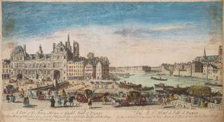 VUE DU OPTIQUE : ' A View of the Town House or Guild Hall of Paris' - hand coloured copper
