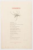 HUGHES, Ted - Mosquito : a seventeen line printed poem, 465 x 300 mm,