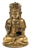 A gilt bronze Bodhisattva: seated cross-legged, his hands formed in vitarka mudra,