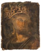 Roman School 17th Century- Head of a Roman with putti and oak leaf crown, a study,