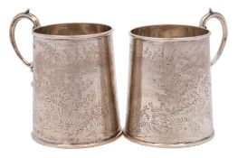 A pair of George V Silver christening mugs, maker John Round A Son Ltd, Sheffield,
